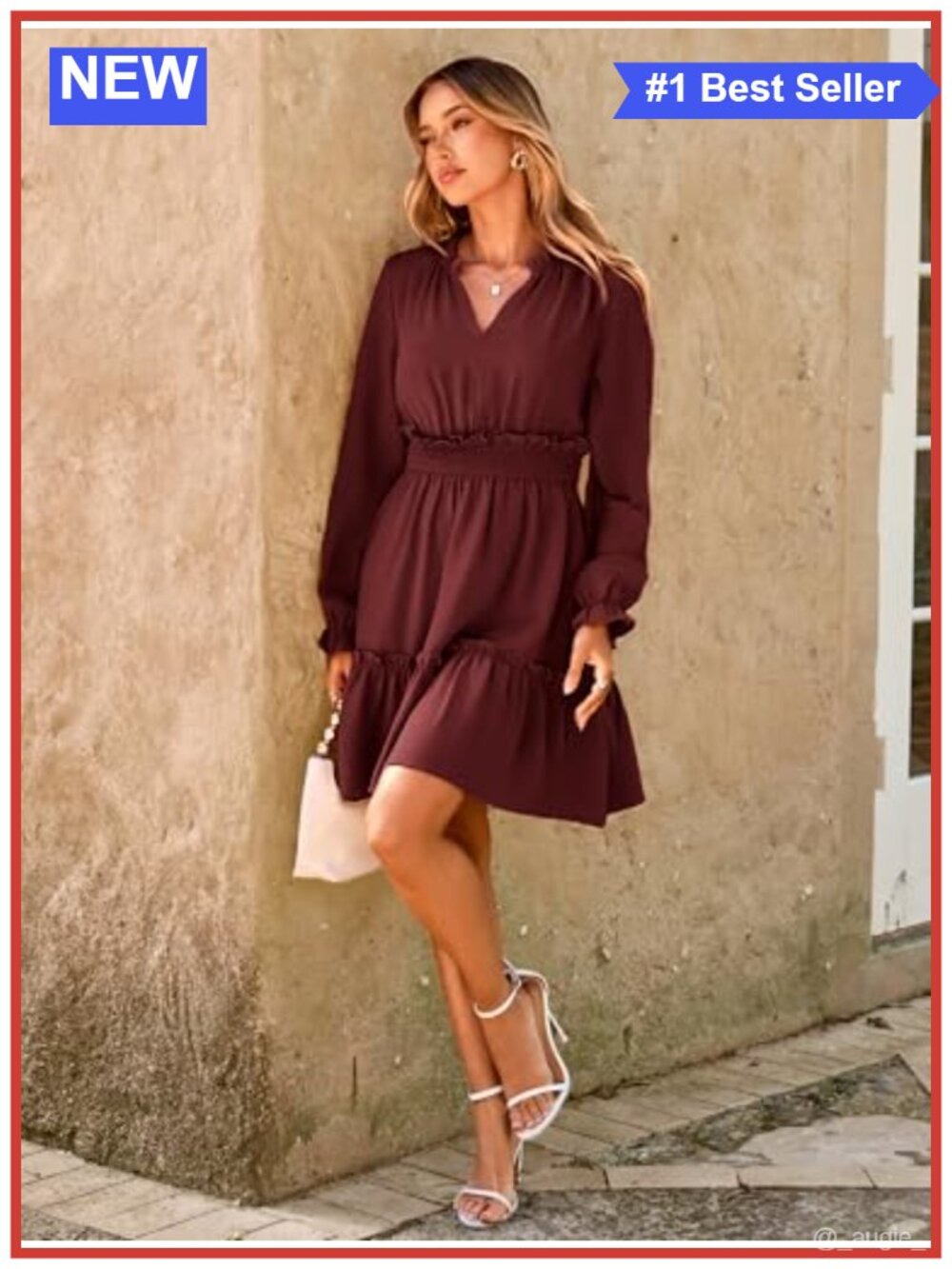 BerryGo Ruffled V-Neck Long Sleeve Mini Dress - Picture 3 of 5